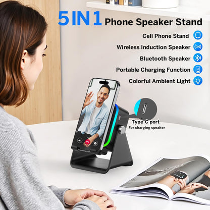 LumiTech™ Wireless Induction Speaker 5-in-1 Bluetooth Speaker with Phone Stand