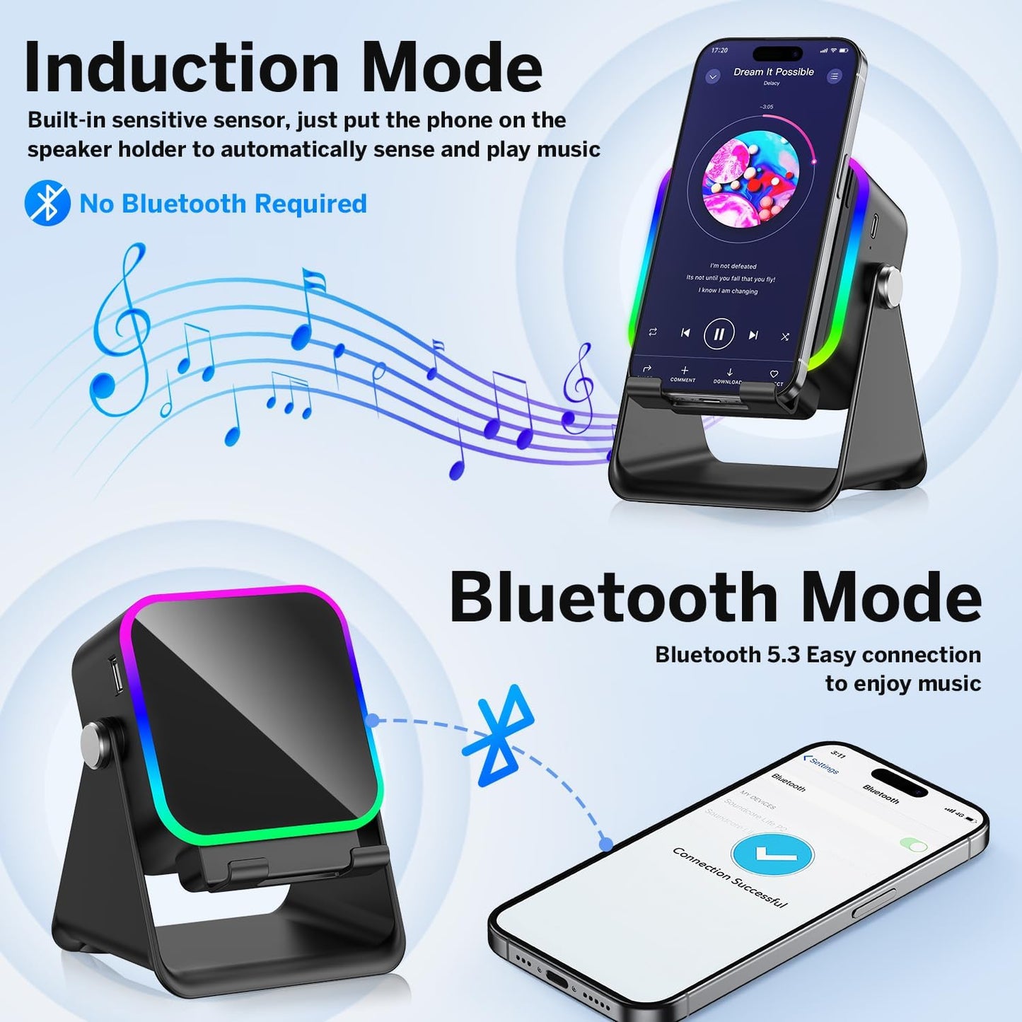 LumiTech™ Wireless Induction Speaker 5-in-1 Bluetooth Speaker with Phone Stand
