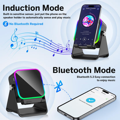 LumiTech™ Wireless Induction Speaker 5-in-1 Bluetooth Speaker with Phone Stand