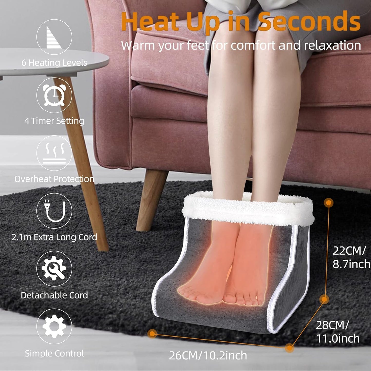 Electric Foot Warmer for Cold Feet – 6 Heat Settings