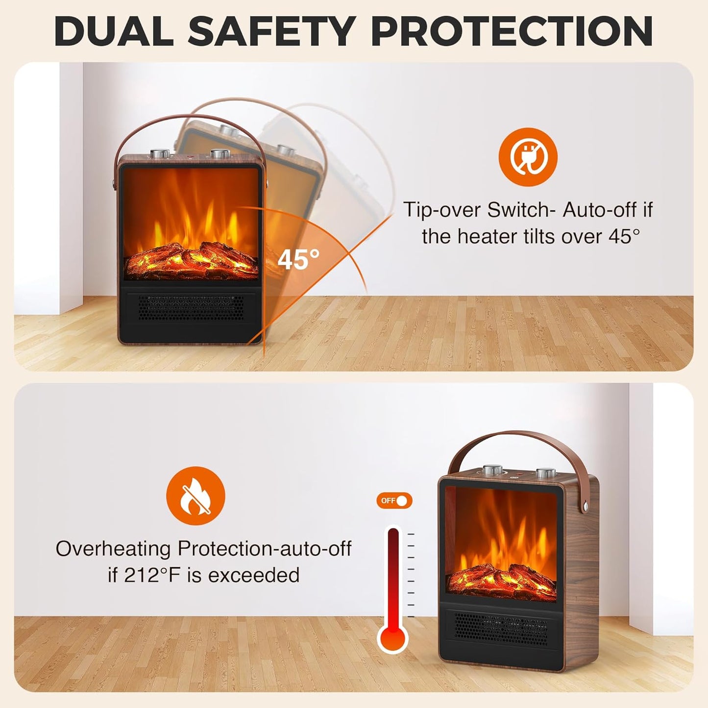 Electric Fireplace Heater 1500W/750W with 3D LED Flame