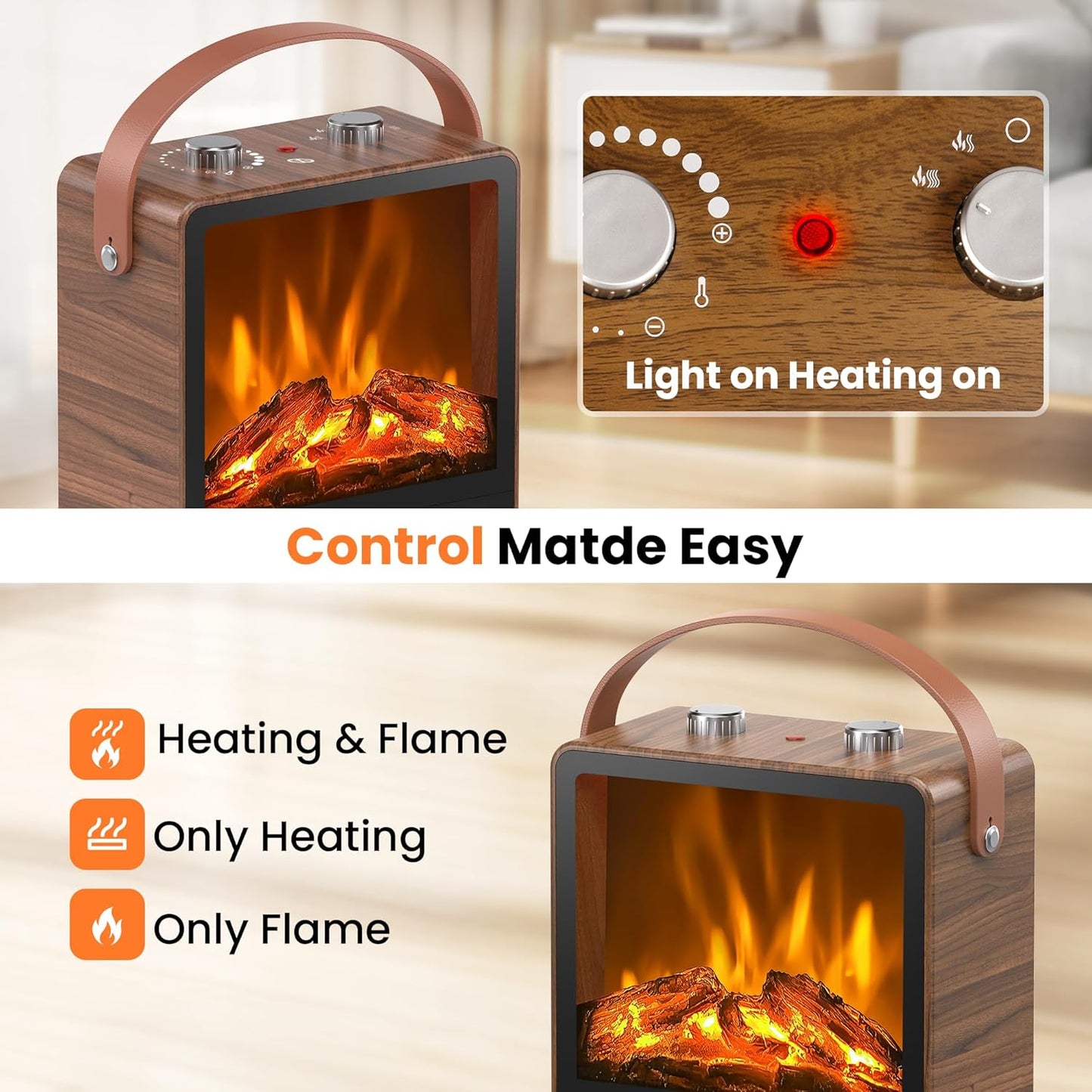 Electric Fireplace Heater 1500W/750W with 3D LED Flame